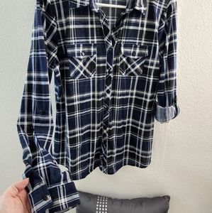 Blue Plaid Long Sleeve Roll-Up Shirt